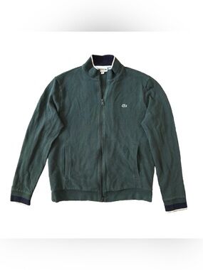 Lacoste Men Full Zip Sweatshirt Green Navy Blue Collar Size 5 US Large Jacket